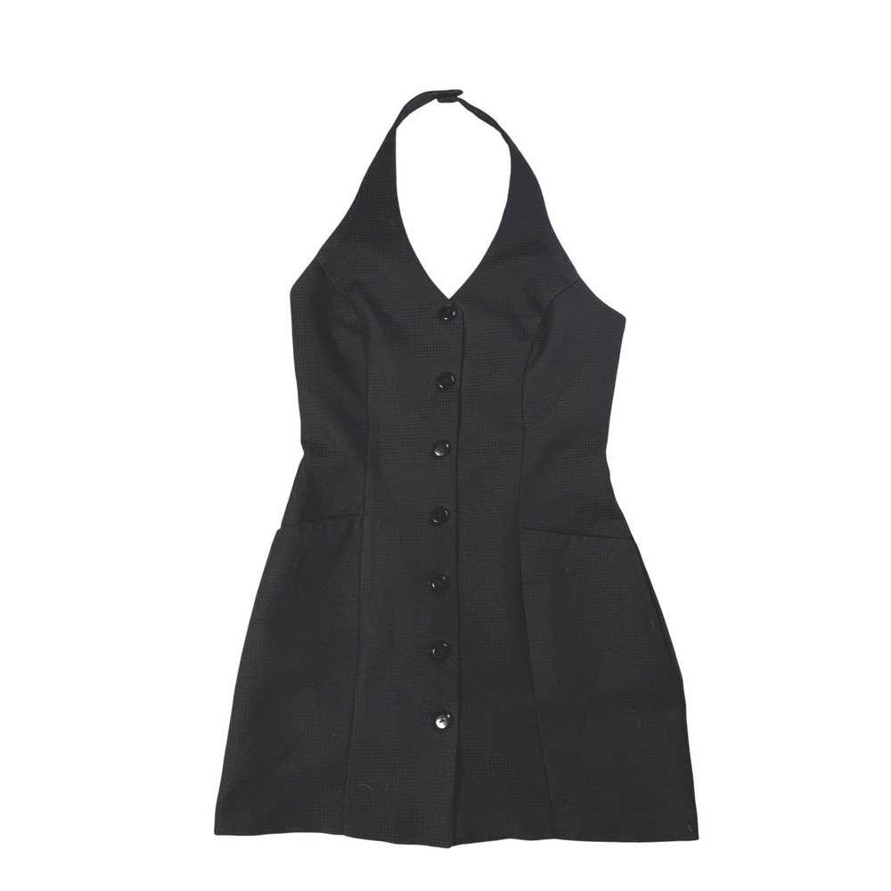 Vintage 90s Alyn Paige Made in USA Halter Waistcoat Tuxedo Tailored Vest Dress
